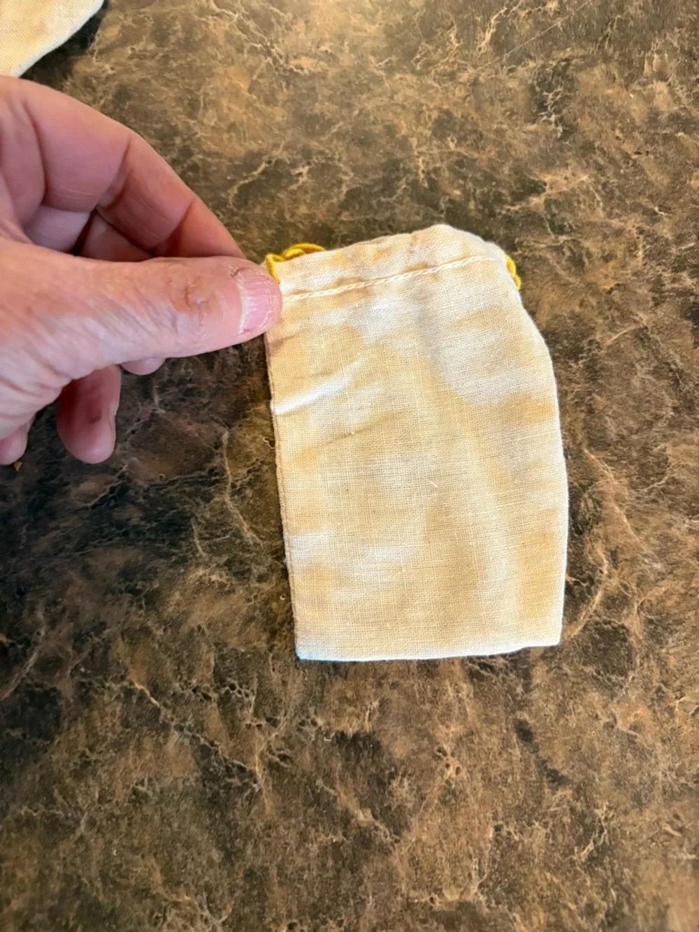 Vintage Cream Drawstring Favor Bags with Yellow Ties